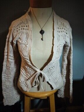 Sincerly Jules Cream Open-Knit Bell Sleeve Sweater
